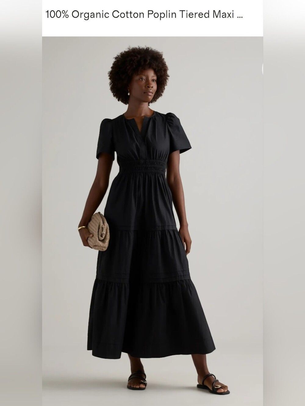 NWT Quince Black Tiered Short-Sleeve Maxi Dress Medium